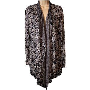 Cupio‎ Women's Waterfall Cardigan Open Front Damask Size XL Blue/Gray